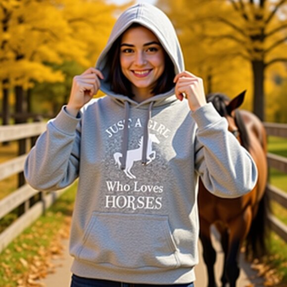 Tops - Hoodie "Just A Girl Who Loves Horses" - Gray